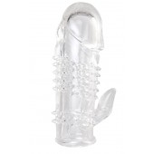 Прозрачная гелевая насадка с шипами и клиторальным отростком - 13 см. - Toyfa Basic - в Казани купить с доставкой