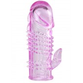 Розовая  гелевая насадка с клиторальным отростком - 13,5 см. - Toyfa Basic - в Казани купить с доставкой