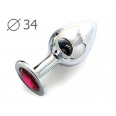 Коническая серебристая анальная втулка с малиновым кристаллом - 8,2 см. - Anal Jewelry Plug - купить с доставкой в Казани