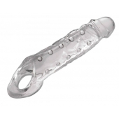Прозразная закрытая насадка на пенис с поддержкой мошонки Clearly Ample Penis Enhancer - 22 см. - XR Brands - в Казани купить с доставкой