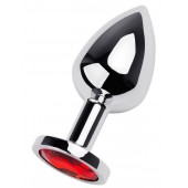 Серебристая коническая анальная пробка с красным кристаллом - 8 см. - ToyFa - купить с доставкой в Казани