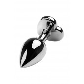 Серебристая коническая анальная пробка с красным кристаллом-сердечком - 7 см. - ToyFa - купить с доставкой в Казани