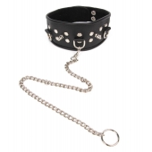 Черный ошейник с шипами и металлическим поводком-цепочкой - Notabu - купить с доставкой в Казани