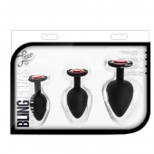 Набор черных анальных пробок с красным кристаллом-сердечком Bling Plugs Training Kit - Blush Novelties - купить с доставкой в Казани
