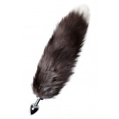 Серебристая металлическая анальная втулка с хвостом чернобурой лисы - размер S - ToyFa - купить с доставкой в Казани