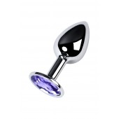 Серебристая конусовидная анальная пробка с фиолетовым кристаллом - 7 см. - ToyFa - купить с доставкой в Казани