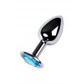 Серебристая конусовидная анальная пробка с голубым кристаллом - 7 см. - ToyFa - купить с доставкой в Казани