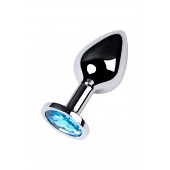 Серебристая конусовидная анальная пробка с голубым кристаллом - 8 см. - ToyFa - купить с доставкой в Казани