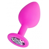 Розовая анальная втулка Brilliant с прозрачным кристаллом - 8 см. - ToyFa - купить с доставкой в Казани