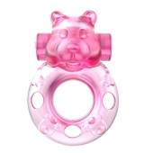 Розовое эрекционное виброкольцо на пенис Pink Bear - Baile - в Казани купить с доставкой