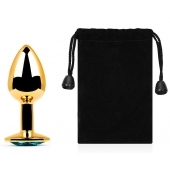 Золотистая анальная пробка с голубым стразом - 7,2 см. - Anal Jewelry Plug - купить с доставкой в Казани