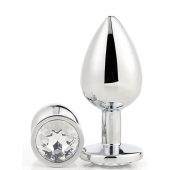 Серебристая анальная втулка с прозрачным кристаллом - 7,1 см. - Dream Toys - купить с доставкой в Казани