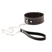 Черный широкий ошейник с красной строчкой и поводком - Crazy Handmade - купить с доставкой в Казани