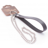 Серебристый металлический поводок с кожаной черной ручкой - 80 см. - Crazy Handmade - купить с доставкой в Казани