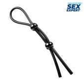 Черное силиконовое лассо с двумя шариками для утяжки - Sex Expert - в Казани купить с доставкой