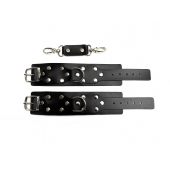 Черные кожаные наручники Sex Game - БДСМ Арсенал - купить с доставкой в Казани