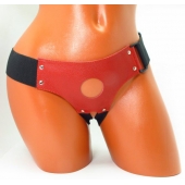 Красные кожаные трусики для страпона - БДСМ Арсенал - купить с доставкой в Казани