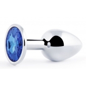 Анальное украшение BUTT PLUG  Small с синим кристаллом - 7 см. - Anal Jewelry Plug - купить с доставкой в Казани