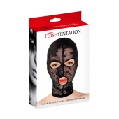Черная кружевная маска на голову с отверстиями для глаз и рта - Fetish Tentation - купить с доставкой в Казани