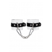 Бело-черные кожаные наручники с одним ремешком с люверсами - Pecado - купить с доставкой в Казани