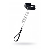 Кожаный двухслойный ошейник с белой строчкой и поводком - Pecado - купить с доставкой в Казани