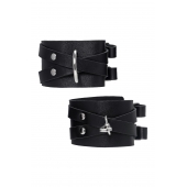 Черные кожаные оковы с двумя перекрёстными ремешками - Pecado - купить с доставкой в Казани