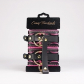 Черные кожаные оковы с розовой строчкой - Crazy Handmade - купить с доставкой в Казани