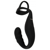 Черное эрекционное кольцо со стимуляцией промежности и анальной пробкой Cock Ring with RC Prostate Plug - Orion - в Казани купить с доставкой