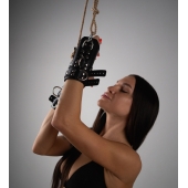 Черные высокие кожаные наручники для подвешивания - Crazy Handmade - купить с доставкой в Казани