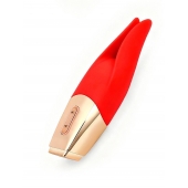 Красный мини-вибратор с раздвоенным кончиком - 12,3 см. - Erokay