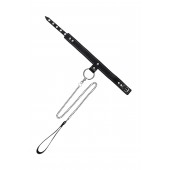 Черный узкий однослойный ошейник с серебристым поводком-цепочкой - Pecado - купить с доставкой в Казани