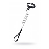 Черный узкий однослойный ошейник с серебристым поводком-цепочкой - Pecado - купить с доставкой в Казани