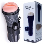 Телесный мастурбатор-вагина в черной колбе с вибрацией - Boys of Toys - в Казани купить с доставкой