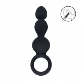 Черная анальная елочка Beaded Silicone Anal Probe with Loop - Shots Media BV