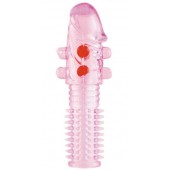Гелевая розовая насадка с шариками и шипами - 14 см. - ToyFa - в Казани купить с доставкой