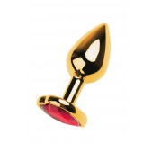 Золотистая анальная пробка с кристаллом-сердцем - 7,5 см. - ToyFa - купить с доставкой в Казани