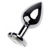 Серебристая анальная пробка с прозрачным кристаллом-сердцем - 8 см. - ToyFa - купить с доставкой в Казани