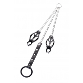 Черно-серебристые зажимы для сосков с кольцом для пениса TOYFA Metal - ToyFa - купить с доставкой в Казани