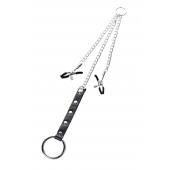 Серебристо-чёрные зажимы для сосков с кольцом для пениса TOYFA Metal - ToyFa - купить с доставкой в Казани