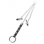 Серебристо-чёрные зажимы для сосков с кольцом для пениса TOYFA Metal - ToyFa - купить с доставкой в Казани