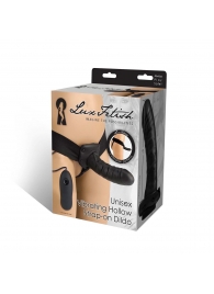 Чёрный полый страпон с вибрацией Unisex Vibrating Hollow Strap-On - 14 см. - Lux Fetish - купить с доставкой в Казани