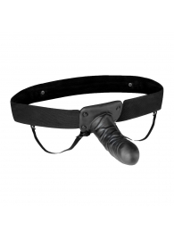 Чёрный полый страпон с вибрацией Unisex Vibrating Hollow Strap-On - 14 см. - Lux Fetish - купить с доставкой в Казани