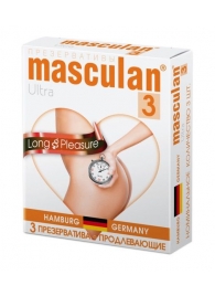 Розовые презервативы Masculan Ultra Long Pleasure с колечками, пупырышками и продлевающим эффектом - 3 шт. - Masculan - купить с доставкой в Казани