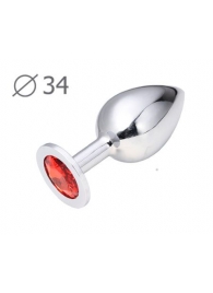 Коническая серебристая анальная втулка с красным кристаллом - 8,2 см. - Anal Jewelry Plug - купить с доставкой в Казани