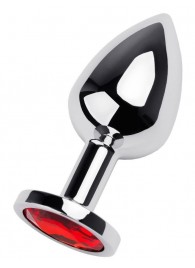 Серебристая коническая анальная пробка с красным кристаллом - 8 см. - ToyFa - купить с доставкой в Казани