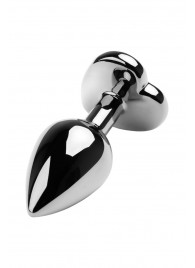 Серебристая коническая анальная пробка с красным кристаллом-сердечком - 7 см. - ToyFa - купить с доставкой в Казани