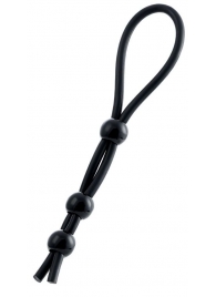 Черное лассо на пенис с тремя бусинами - A-toys - в Казани купить с доставкой