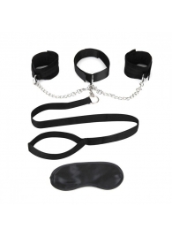 Чёрный ошейник с наручниками и поводком Collar Cuffs   Leash Set - Lux Fetish - купить с доставкой в Казани