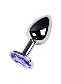 Серебристая конусовидная анальная пробка с фиолетовым кристаллом - 7 см. - ToyFa - купить с доставкой в Казани