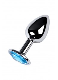 Серебристая конусовидная анальная пробка с голубым кристаллом - 7 см. - ToyFa - купить с доставкой в Казани